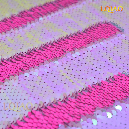 2021 Shimmer Mermaid Neon Pink Iridescent Sequin Fabric Reversible Elegant Fabric Flip Up Sequin Fabric by The Half Yard for DIY...