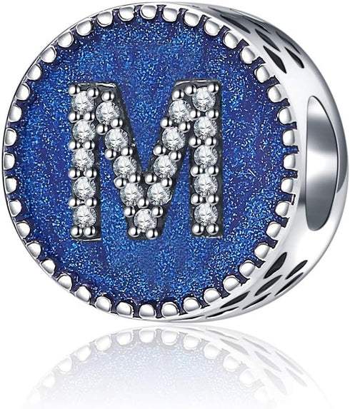 Letter Charms 925 Sterling Silver Fits Pandora Bracelets Ocean Blue Alphabet Initial A-Z Beads Jewelry Gift for Women...