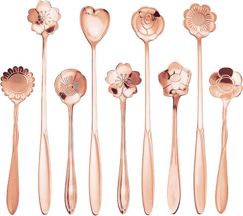 9 Pcs Flower Spoon Coffee Teaspoon Set, ESRISE Stainless Steel Tea Spoon essert Spoon, Cute Demitasse Scoop for Stirring Drink Mixing Milkshake Ja...