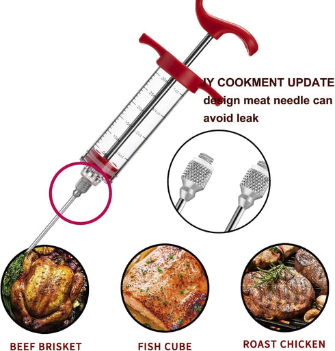 Meat Injector Syringe, 1-oz Plastic Marinade Turkey Injector Kit, 2 Marinade Injector Needles for BBQ Grill by QPMR...