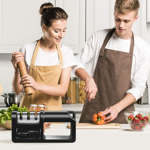 Kitchen Knife Sharpener and Scissor Sharpeners, 4-in-1 Hunting Outdoor Knife Sharpener, Safely Sharpen Knives with Diamond, Ceramic,Tungsten for K...