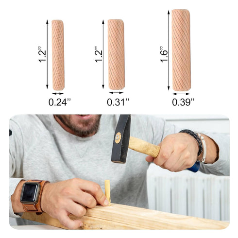21pcs Wooden Dowels Assorted M6 M8 M10 Hard Wood Grooved Plugs Furniture Woodwork Grooved Fluted Pin Craft for Grooved Fluted, Craft, DIY, Carpent...