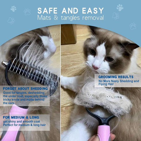 Pet Grooming Brush Double-Sided Undercoat Rake for Dogs & Cats - Shedding and Dematting Comb for Dogs &Gentle Deshedding Brush Glove Grooming kit ...