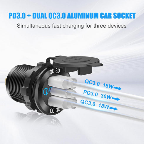 4 in 1-12V USB Outlet RV Accessories Marine Switch Panel Plug, PD3.0 and Dual QC3.0 Car USB Port Aluminum Charger, Lighted 150W Cigarette Lighter ...