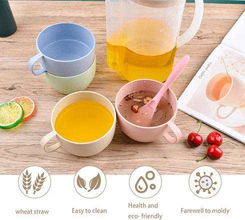 Lnrkai 5Pcs Camping Cups Plastic Set with Handle, Lightweight Breakfast Cups Reusable Unbreakable Mug with Pitcher Jug for Juice, Coffee, Tea, Wat...