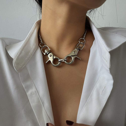 YERTTER Large Buckle Choker Necklaces for Women Sliver Color Metal Chunky Chain Necklace Bohemian Fashion Jewelry For Women Man...
