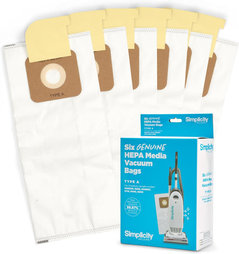 Simplicity Vacuums SAH-6 Certified Hepa Vacuum Replacement Bags, Fits with S20EZM Allergy Upright Vacuum Cleaner, Symmetry and 6 Series, Type A Ba...