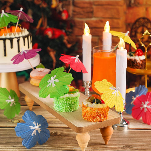 Drink Umbrellas Cocktail Picks Parasol Cocktail Sticks with Wood Toothpicks for Summer Hawaiian Cupcake Toppers Umbrella Sticks Tropical Wedding P...