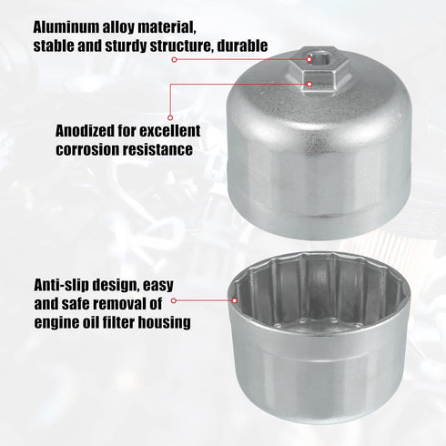 X AUTOHAUX 86mm 16 Flutes Car Oil Filter Wrench Oil Filter Socket Wrench Housing Cap Socket Remover Tools for BMW for Volvo Silver Tone...