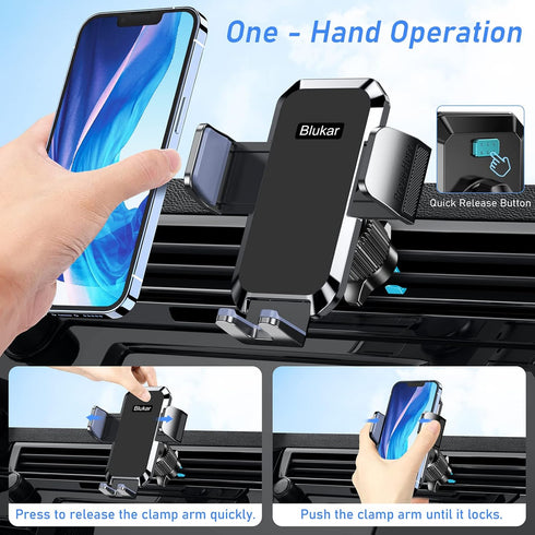 Car Phone Holder Mount, Super Stable Air Vent Cell Phone Car Mount with 2024 Newest Metal Hook Clip, 360° Rotation,One Button Release for iPhone, ...