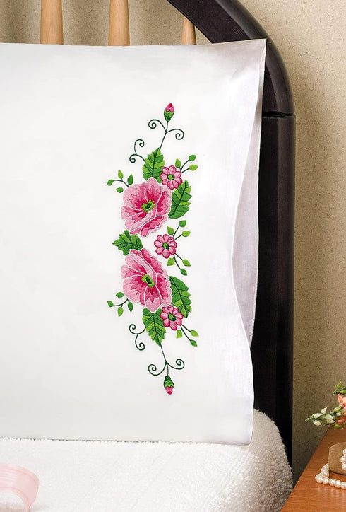 Tobin Pink Wild Rose Stamped for Embroidery Pillowcases......
