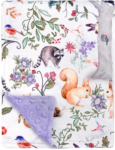 Baby Blanket, Purple Fleece Baby Blankets for Boys Girls, Warm Soft Portable Toddler Minky Blanket with Woodland Animal Print, for Newborn Crib, S...