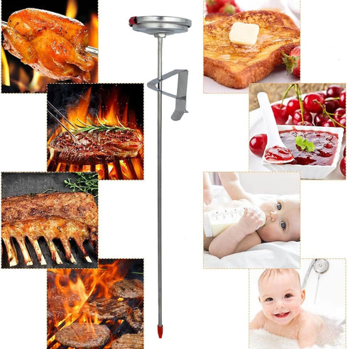 Meat Candy Deep Fry Thermometer - 2" Dial Thermometer 12" Long Stainless Steel Stem Cooking Thermometer for Grill, Turkey, BBQ (Pack of 2)...