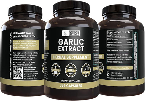 Pure Original Ingredients Garlic Extract (365 Capsules) No Magnesium Or Rice Fillers, Always Pure, Lab Verified...