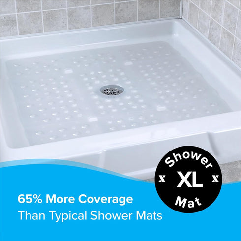 SlipX Solutions 27" Oversize Square Shower Mat, Non-Slip Mat for Elderly & Kids, 100+ Power Grip Suction Cups for Smooth Surfaces, Machine Washabl...