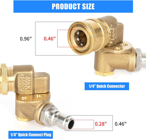 Pressure Washer Pivoting Coupler with 5 Angle,180 Degree Rotation Gutter Cleaner Attachment,1/4 Inch Quick Pivoting Coupler for Pressure Washer Ti...
