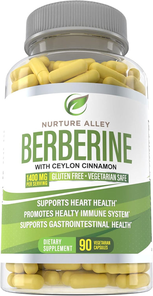 Berberine Complex - Berberine HCL 1200mg Plus Organic Ceylon Cinnamon 200mg - 90 Capsules - Supports Metabolism, Immune System - Berberine HCI Sup...