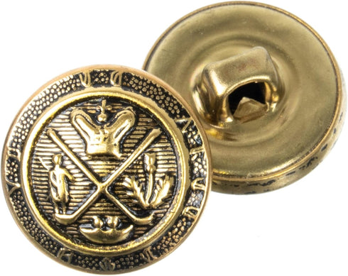 Mibo 12pcs Metal Shank Buttons - 24L(15mm) with Military Style Heraldic Crest Design - Antique Gold...