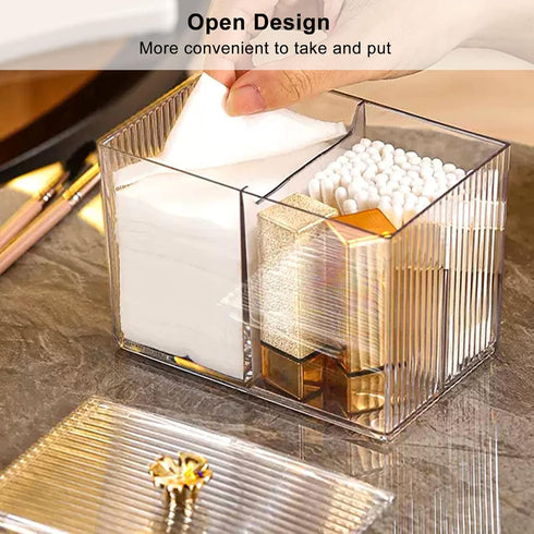 Qtip Holder, Cotton Swabs Holder, Clear Modern Bathroom Organizer, Apothecary Jars with Lids, 3 Grids Separate Vanity Storage Jars for Cotton Ball...