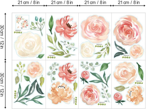 Peony Flowers Wall Stickers DIY Leaves Wall Decals Art Decor for Girls Bedrooms Living Room...