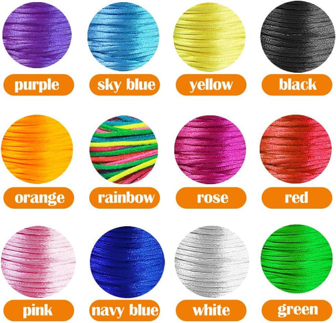 Ewpats 12 Bundles Nylon String for Bracelet,Jewelry Making Satin Cord 1.5mm 252 Yard Satin Rattail Nylon Cord for Friendship Bracelets,Macrame,Key...