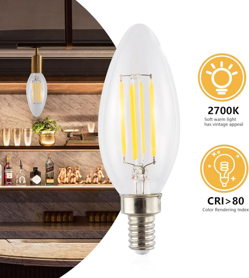 JONATHAN Y BLB-C35A-SET6 Vintage Non-Dimmable LED Edison Glass Bulbs, 4W, Equivalent 40W, E12 Base, 80+ CRI, C35 Warm White 2700K, 420 Lumens for ...