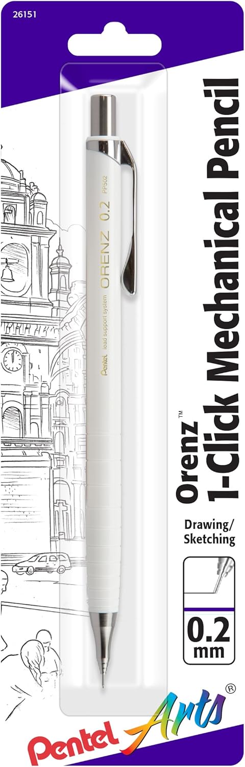 Pentel Arts Orenz Mechanical Pencil - 0.2mm, White Barrel, 1-Pack (PP502WPABP)...