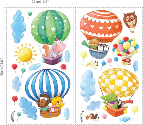 DECOWALL DA-1406B Animal Hot Air Balloons Kids Wall Stickers Wall Decals Peel and Stick Removable Wall Stickers for Kids Nursery Bedroom Living Ro...