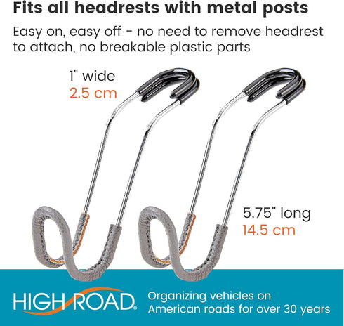 High Road Car Hooks for Purses and Bags with Leather Trim - Unbreakable Headrest Car Hooks for Large Purse Straps and Heavy Bags up to 40 lbs - Se...