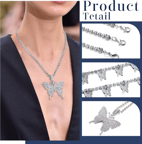 Bonuci 4 Pcs Butterfly Jewelry Set Butterfly Pendant Necklace Hoop Earrings Bracelet Ring Necklace Set for Women(Silver)...