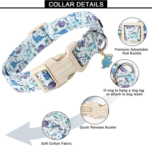 ARING PET Dinosaur Dog Collar-Cute Dog Collar for Small Dogs, Adjustable Dinosaur Print Pet Collars Puppy Collar for Small Medium Large Dogs...