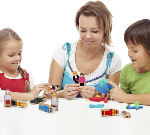 Little Professionals Wooden Character Set - Cute Wood Block People Toys for Kids & Toddlers - Open Ended STEM Pretend Play & Educational Games for...