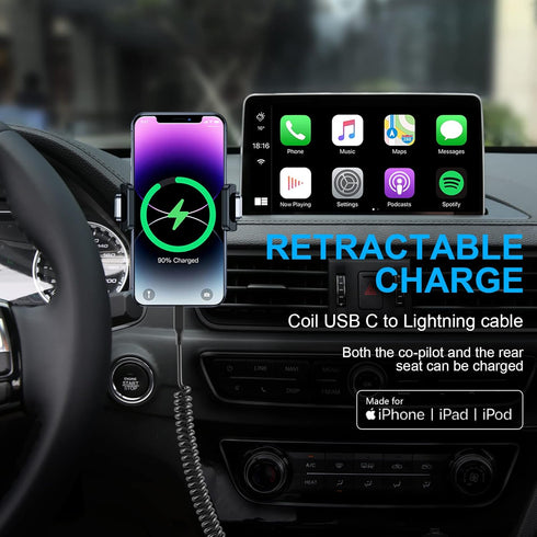 Coiled USB-C to Lightning Cable, Apple Carplay Compatible, MFi Certified Retractable USB C iPhone Charger Cord for Car with Data Sync, Coiled USB ...