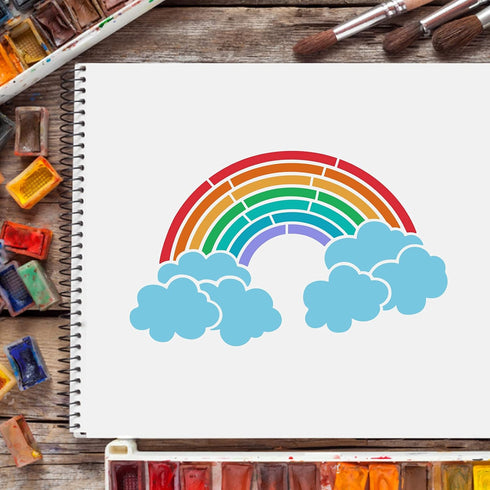 FINGERINSPIRE Rainbow Stencil Template 12"x8"/30x21cm Rectangle Rainbow Cloud Painting Stencil Reusable DIY Art Stencil for Walls and Crafts (Plas...
