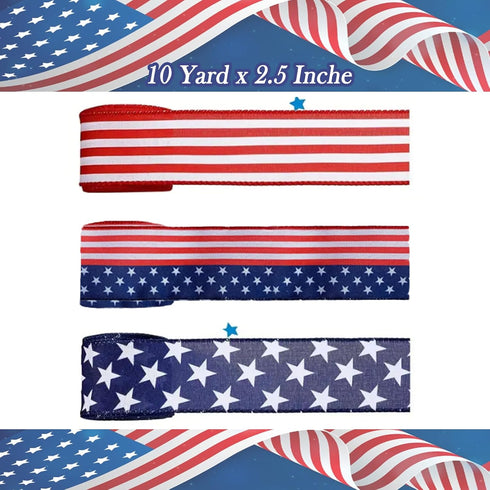 Patriotic Wired Ribbon Red and White Ribbon, Red Ribbon Red White Blue Ribbon Wired, 4th of July Ribbon for Memorial Day Independence Day, Summer ...