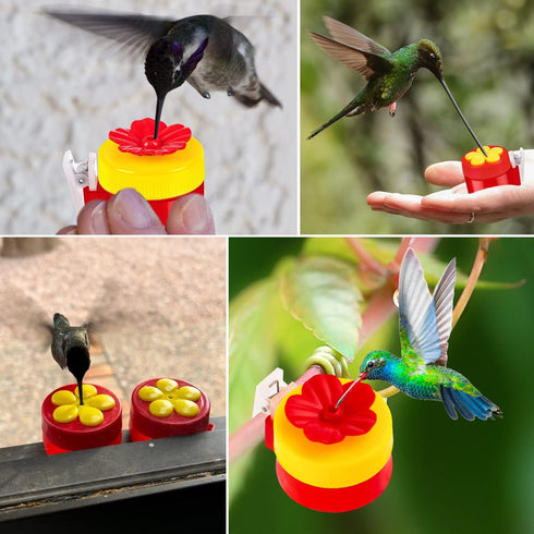 Hand Held Hummingbird Feeders, 4Pcs Small Clips Flower Hummingbird Hand Feeder with 4Pcs Cleaning Brush, Window Humming Wild Bird Feeders for Outd...