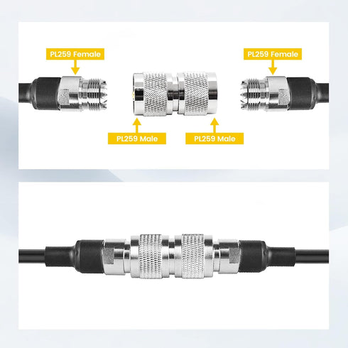 Anina UHF PL259 Male to Male Coax Connector, 2 Pcs Low Loss RF PL-259 Male Adapter for CB Ham Radio Antenna, Coaxial Cable, SWR Meter, LMR, LAN, C...
