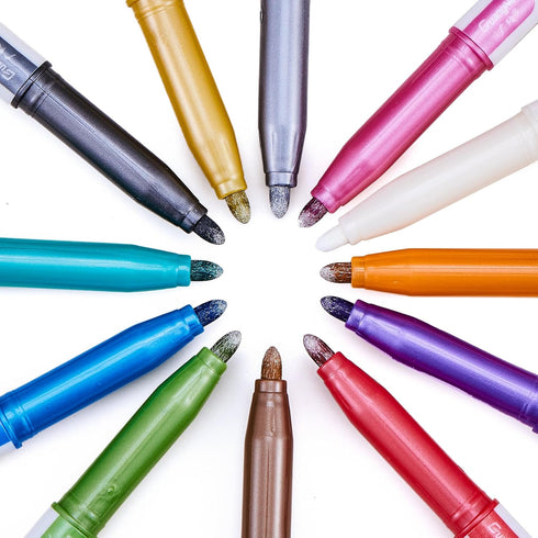 YUANCHENG Metallic Marker Pens, Set of 12 Medium Point Metallic Markers for Black Paper, Acid-Free, Smooth Writing, Ideal for Arts & Crafts, Scrap...