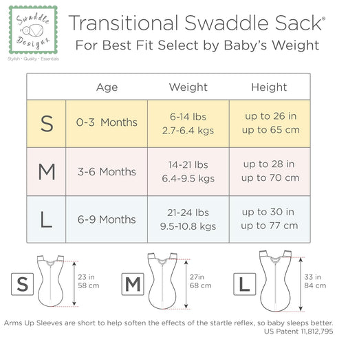SwaddleDesigns Transitional Swaddle Sack, Arms Up Half-Length Sleeves & Mitten Cuffs, Swaddle for Newborn Transition to Baby Sleep Sack Wearable B...
