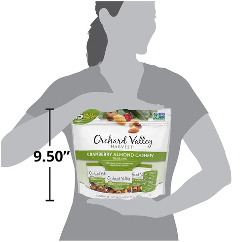 Orchard Valley Harvest Cranberry Almond Cashew Trail Mix, 1 Ounce Bags (Pack of 15), Cranberries, Almonds, and Cashews, Non-GMO, No Artificial Ing...