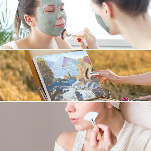 2Pcs Fan Brushes Facial Fan Brush Soft Face Makeup Brush Highlighting Blush Brush Multi Use Cosmetic Tools for Women Girls Loose Powder Highlighti...