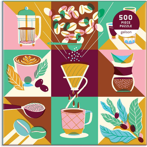 Galison Coffeeology Puzzle, 500 Pieces, 20” x 20” – Coffee Jigsaw Puzzle with Beautiful Illustrations by Marisol Ortega – Thick Sturdy Pieces, Cha...