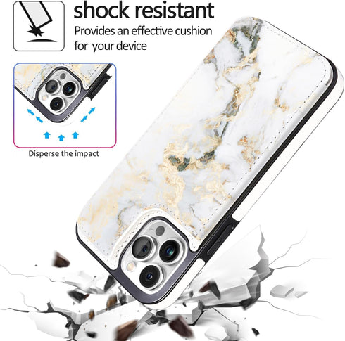 White Golden Marble Case Compatible with iPhone 13/12 Pro Max Flip Wallet Case with Card Holder Kickstand Slim Fit Sleeve with Card Slots Protecti...
