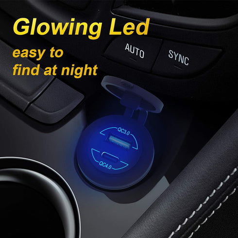 12V USB Outlet - 90W(Max) Dual Ports QC4.0 PD & Quick Charge3.0 Car Charger Socket with LED Indicator - Waterproof USB C Port for Car Boat Marine ...
