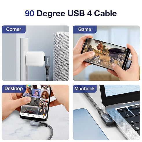 USB4 Cable for Thunderbolt 4 Cable Right Angle 40Gbps Data Transfer 8K HD Display Video Output, 240W USB C to USB C Fast Charging Cable Compatible...