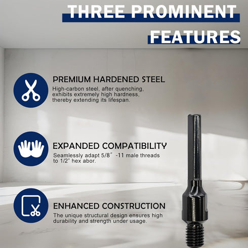 5/8"-11 Male Thread to 1/2" Hex Shank Core Drill Bit Adapter | Premium Hardened Steel Converter for Concrete Core Bit | Convenient Coring Drill | ...