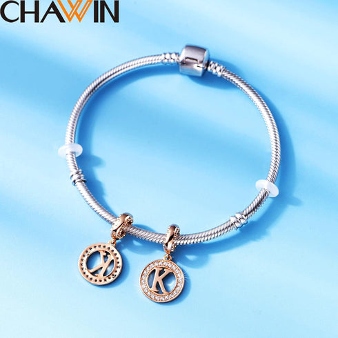Initial A-Z Letter Charm Bead, Alphabet Charms Rose Gold, Authentic 925 Sterling Silver Charms fit Pandora Charm Bracelets, Necklace, Circle Dangl...