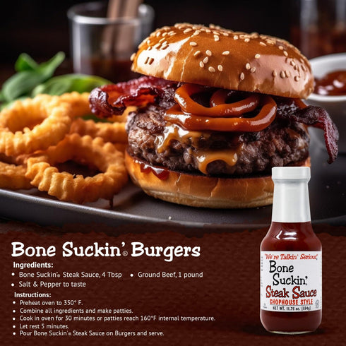 Bone Suckin' Steak Sauce, Chop House Style, 11.75 oz - Glass Bottle - Steaks, Burgers, Meatloaf, Pork Chops & Chicken - Gluten Free, Non-GMO - 1 P...