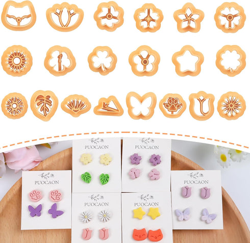 Puocaon Mini Polymer Clay Cutters - 20 Pcs Flower Cat Paw Clay Cutters for Polymer Clay Earrings Making, Monstera Sakura Clover Clay Jewelry Cutte...