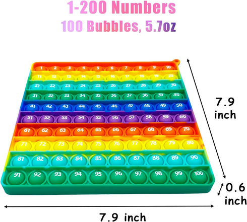 Double Side 1 100 200 pop it, Chart Pop it, 200 Pop with Numbers, Square Popper for Elementary, Fidget Sensory Toy, Montessori Educational Gift fo...